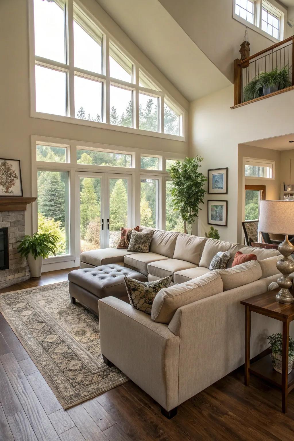 A modular sofa creates an inviting space for gatherings.