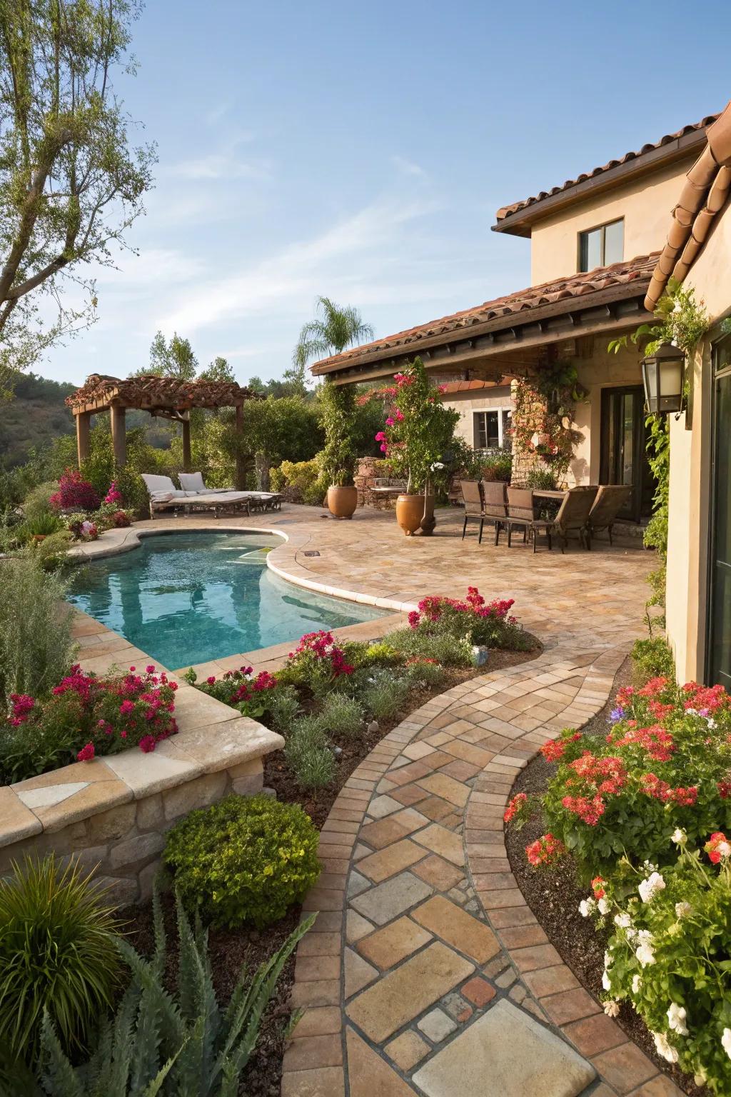 A luxurious spa area complements this inviting Spanish-style pool.