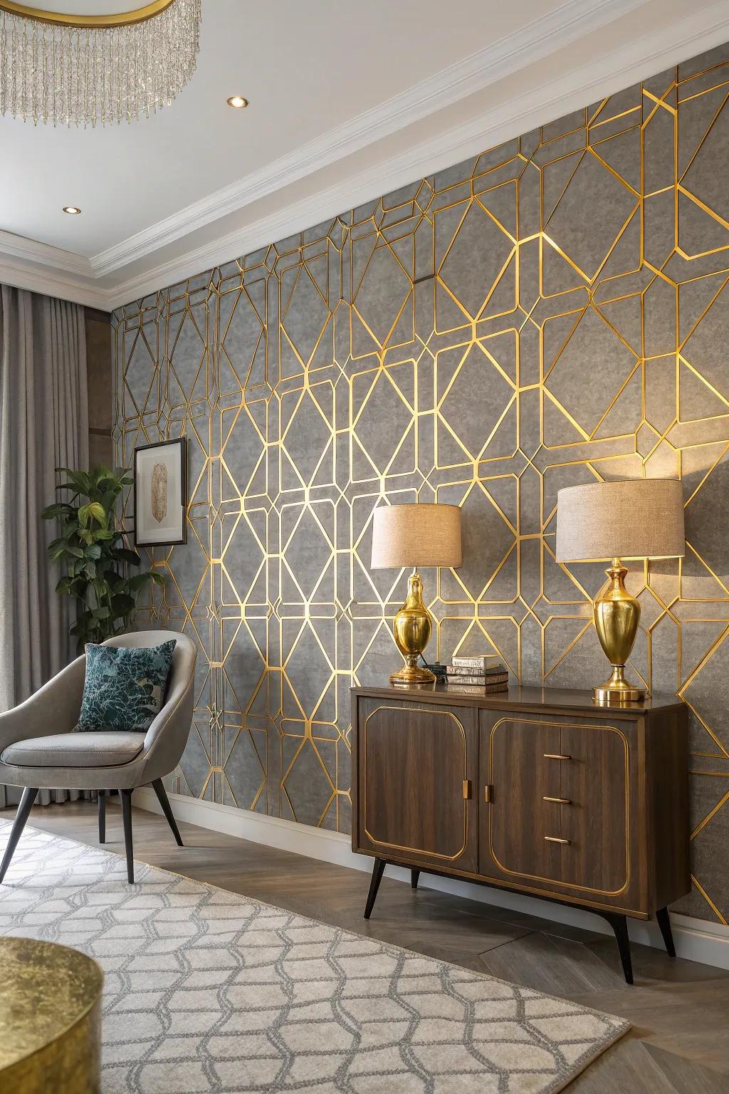 Art Deco designs and gold accents enhance the space with elegance.