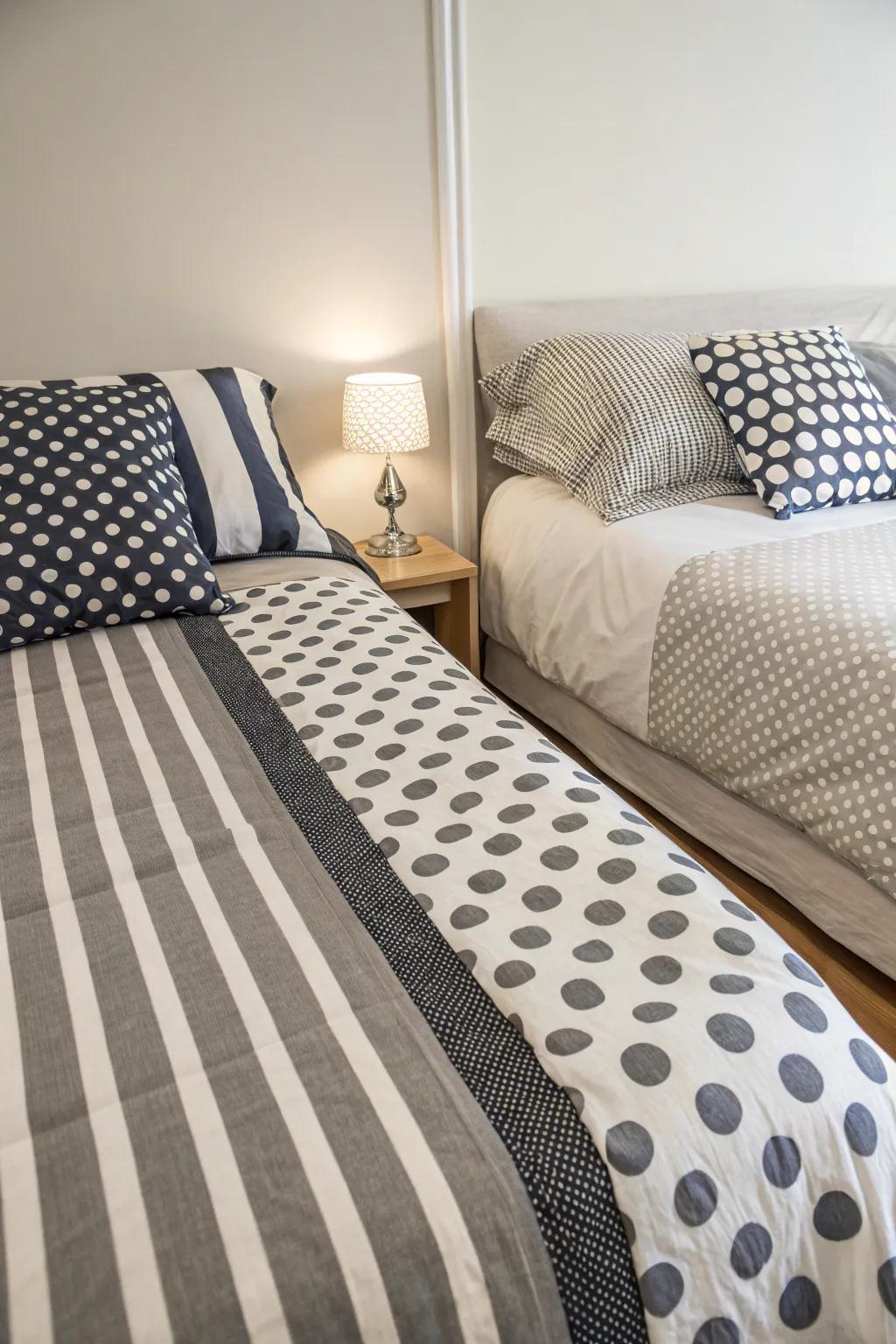 Contrasting textiles elevate individual flair.