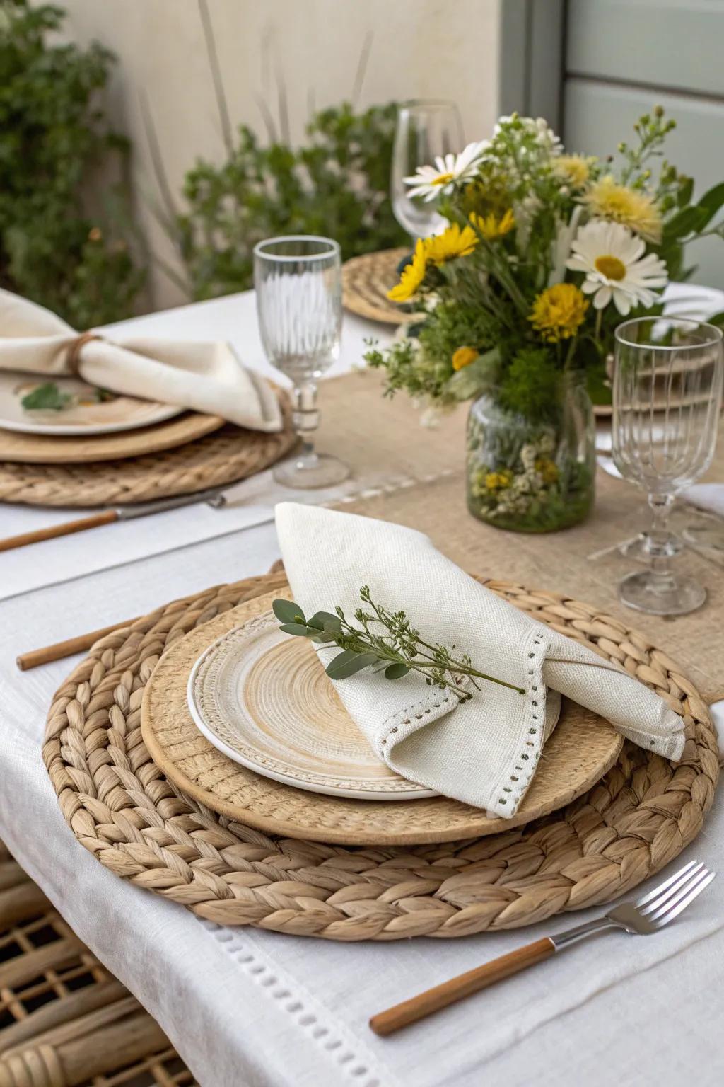 Warmth and depth are achieved by layers of texture on the table.