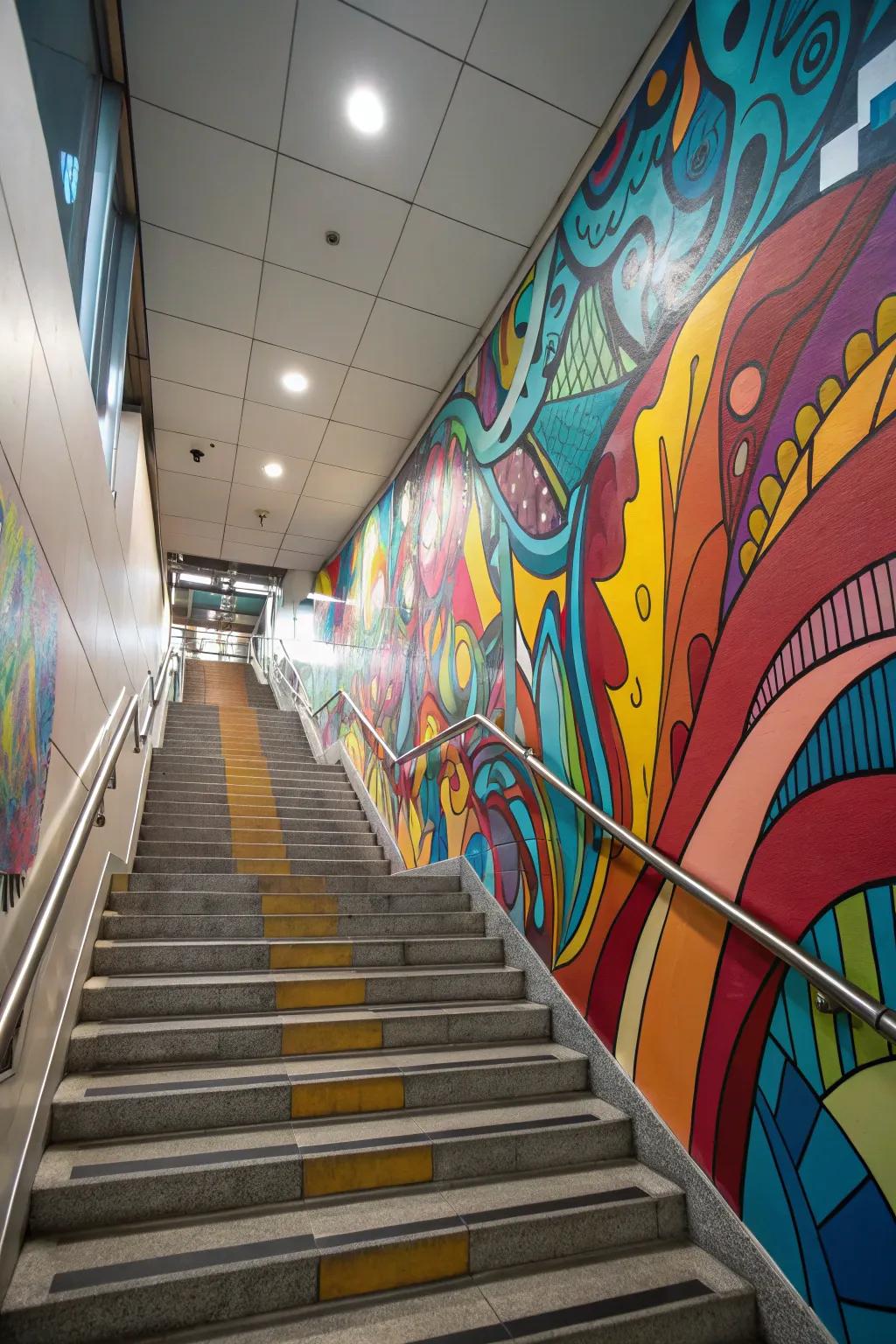 Create an impression using abstract art on your staircase.