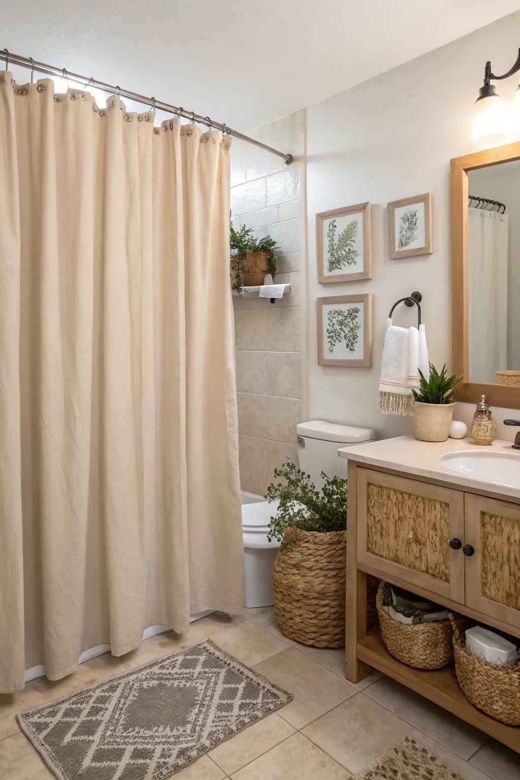 Neutral shades give off a soothing and sophisticated bathroom atmosphere.