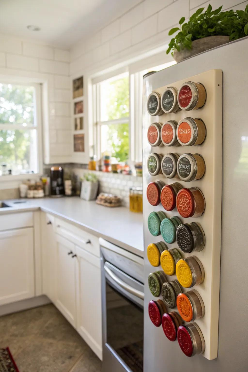 Keep your spices organized and accessible with a magnetic rack.