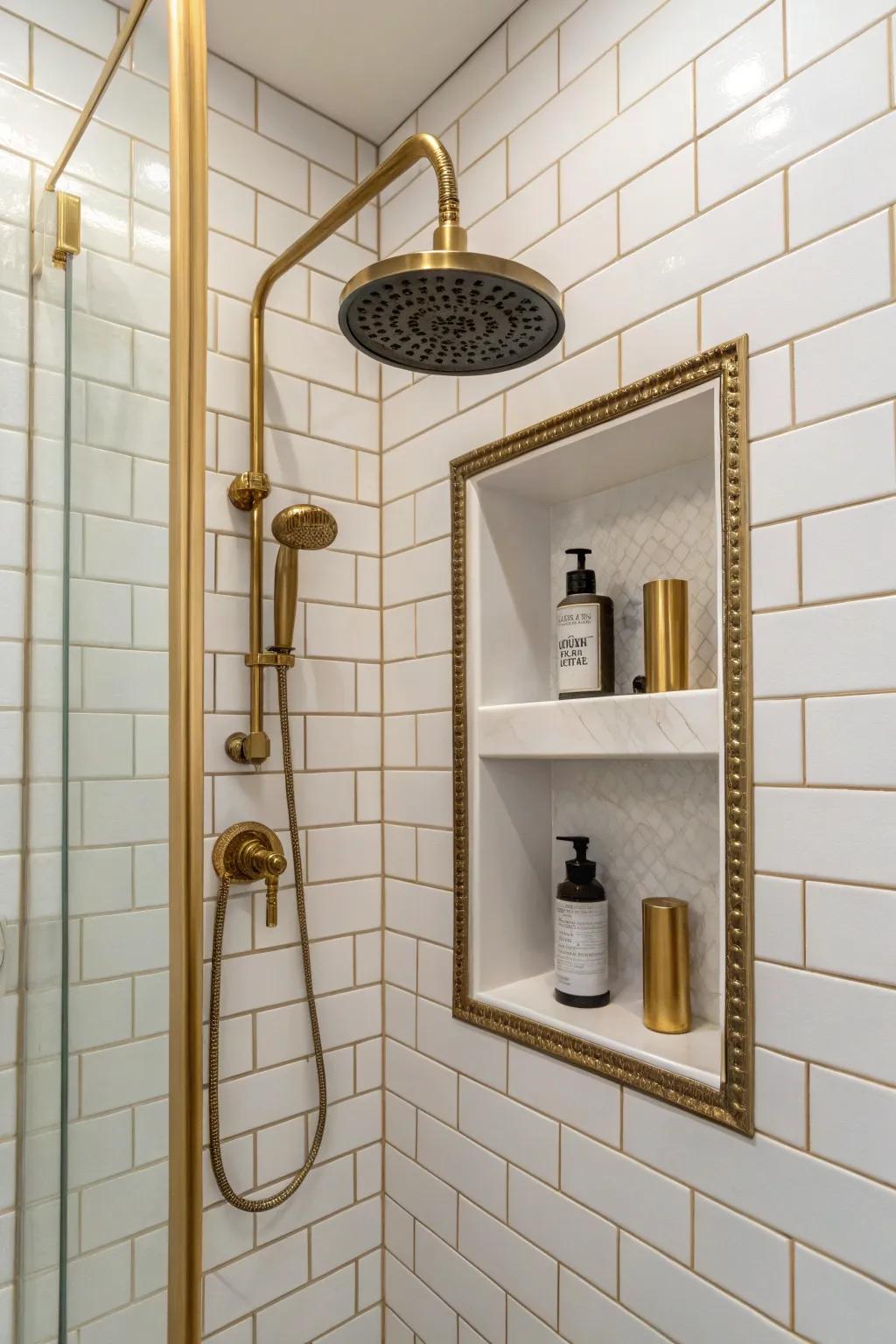 A lavish niche embellished with bronze accents.