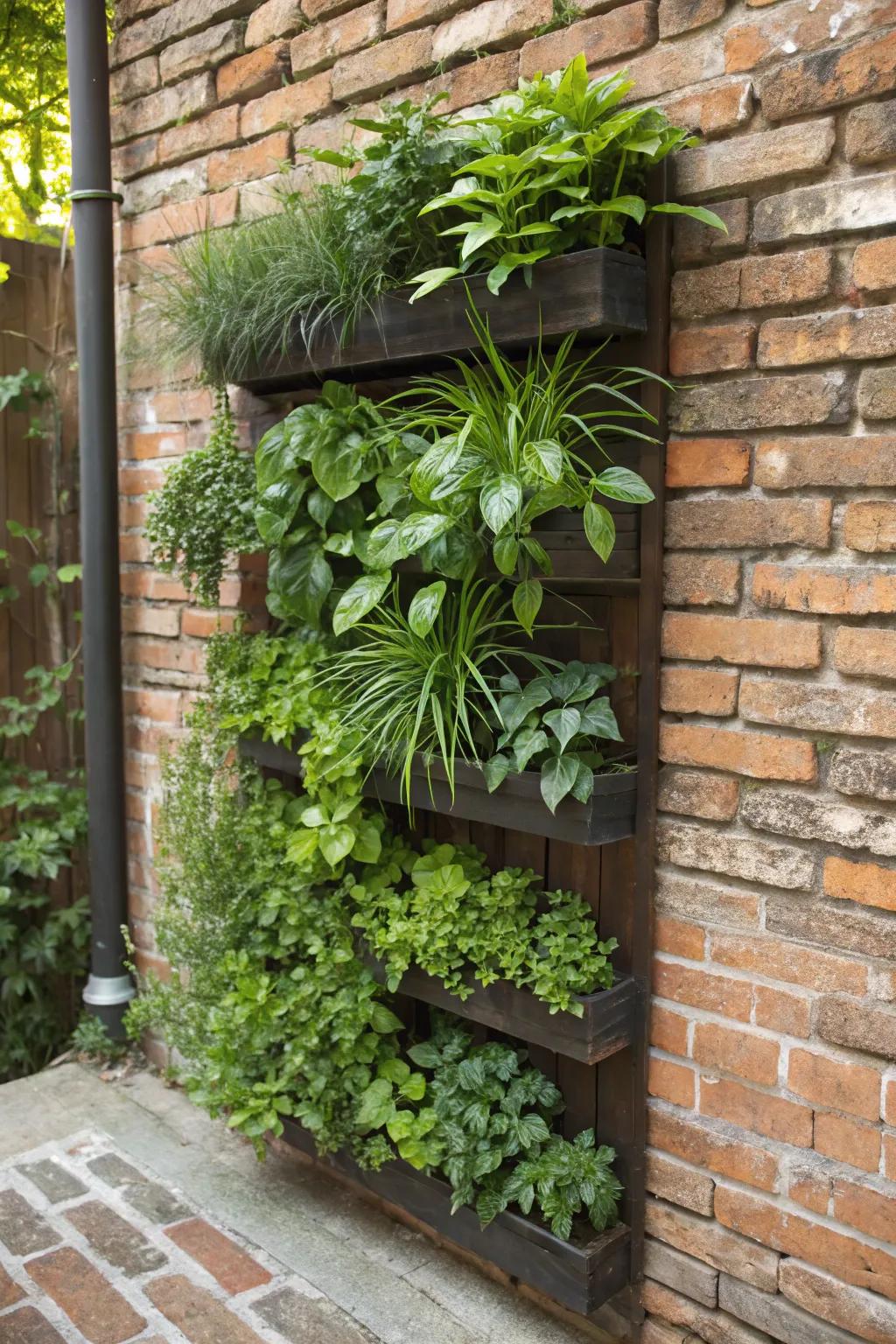 Tiered garden display showcasing green plants