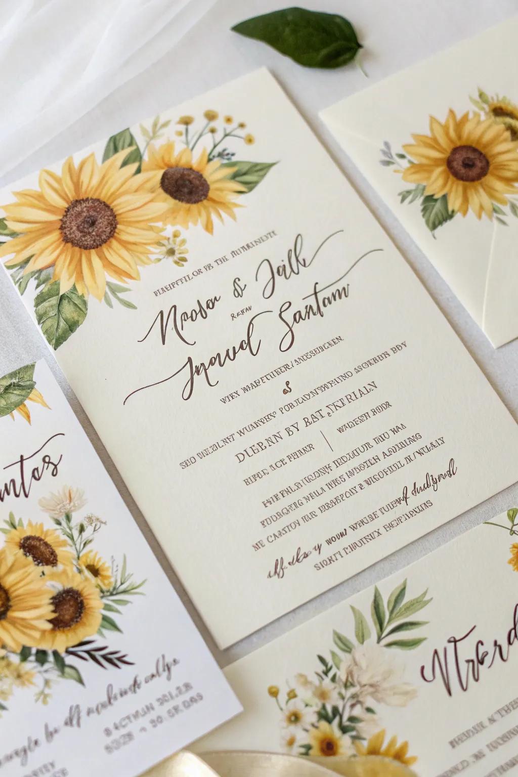Wedding invitations gracefully styled with daisy motifs.