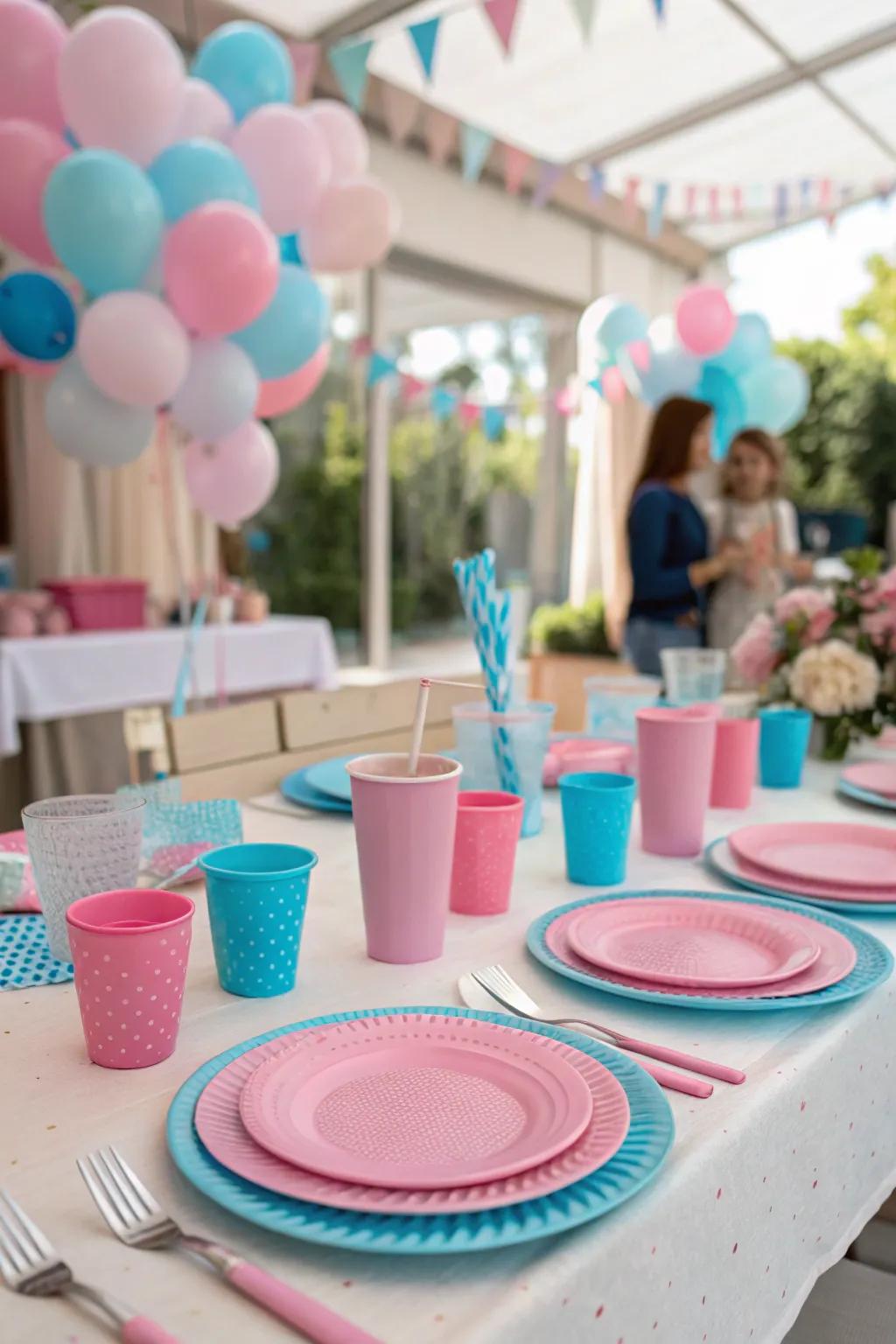 Charming coordinated tableware inside rosy and azure to finalize your occasion to reveal table.