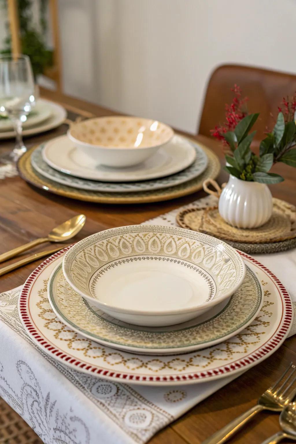 Layered plates contribute elegance and depth to your setting.