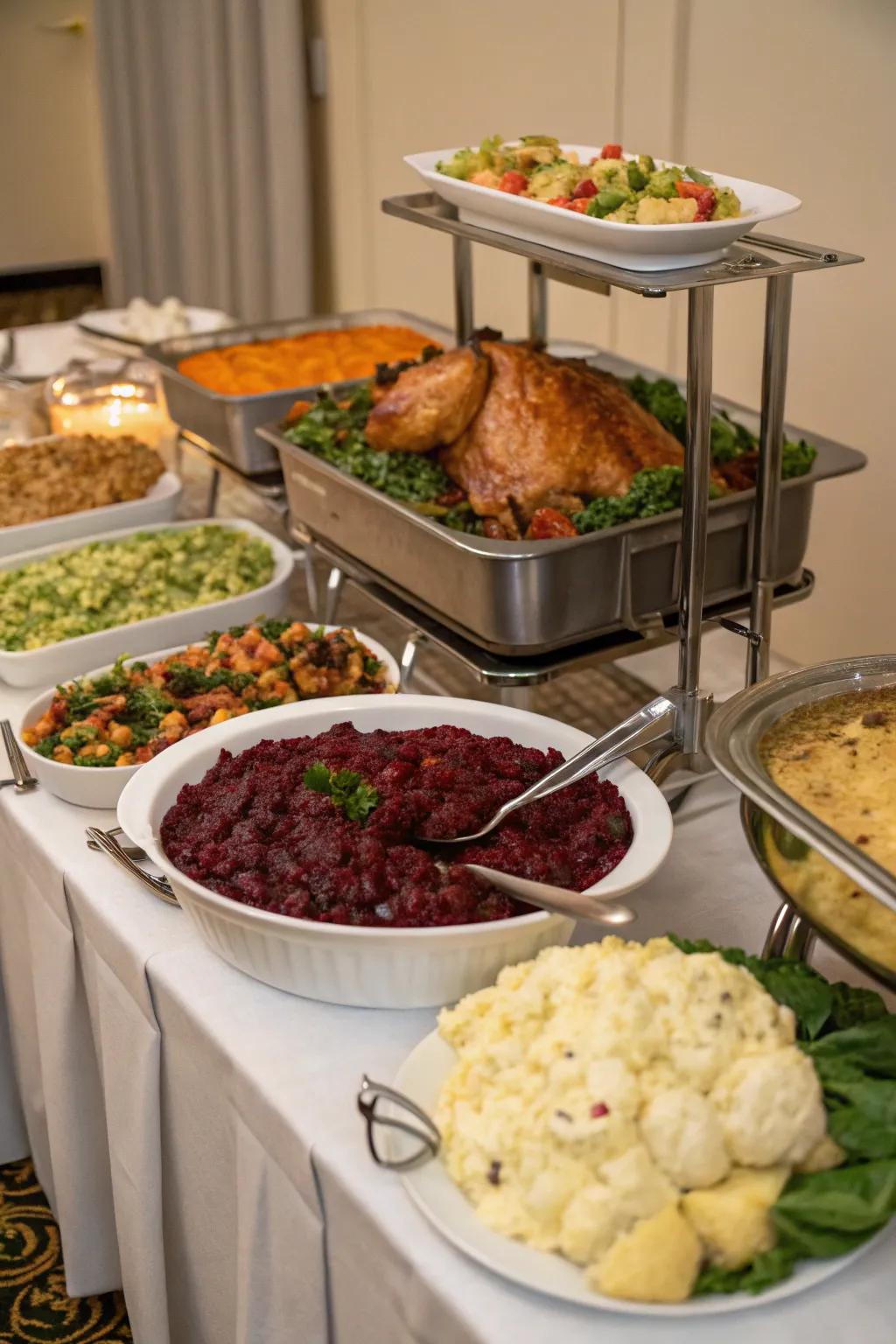 Layered heights introduce dimension to your buffet presentation.