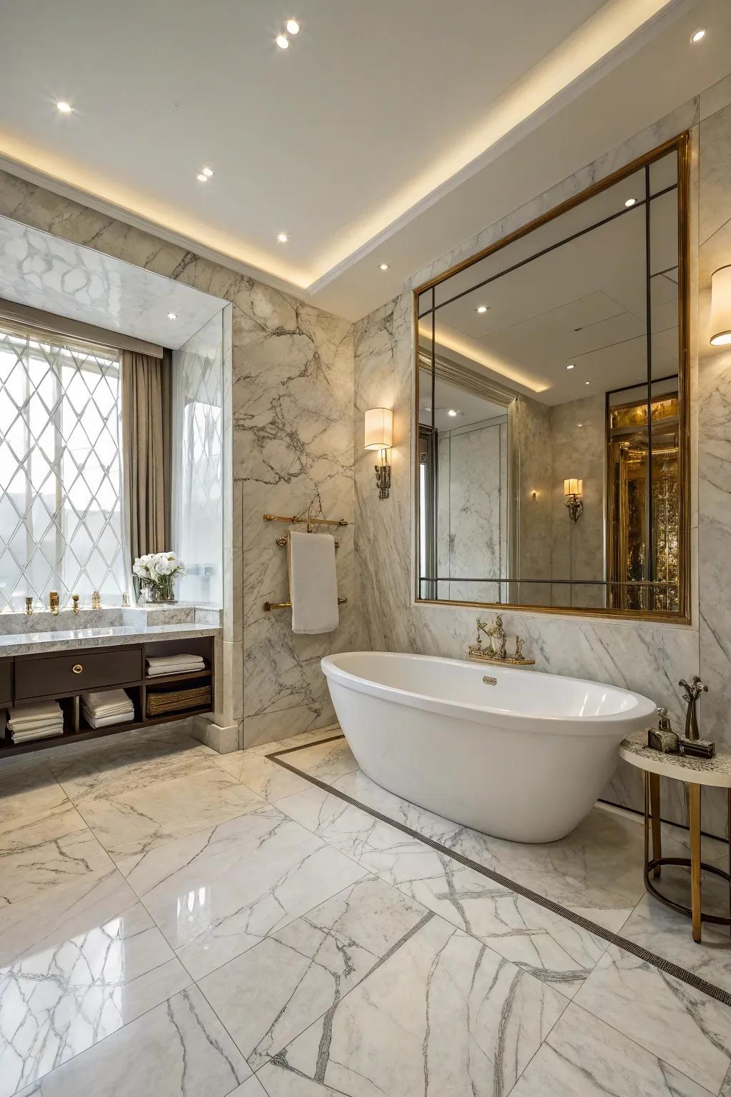 Marble tiles add a sophisticated and elegant touch to your bathtub area.