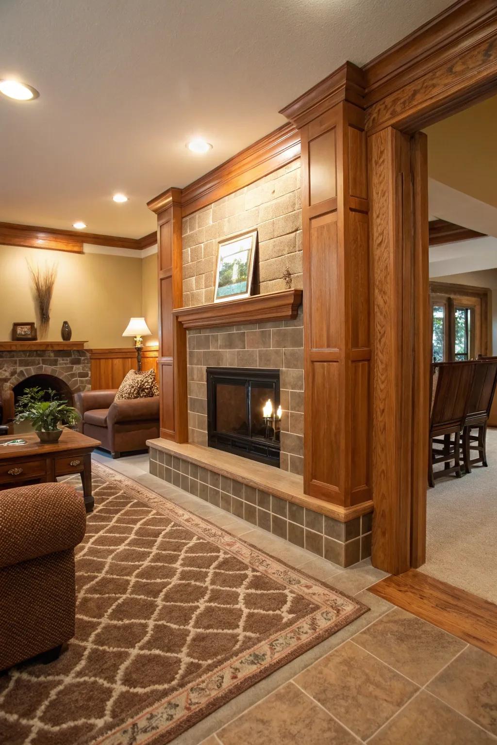 Natural trim adds a rustic charm to tile installations.
