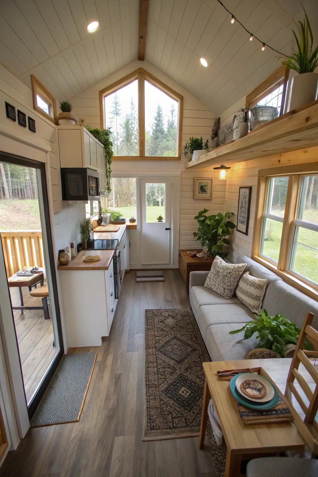 Open floor plans maximize space and flow in tiny homes.