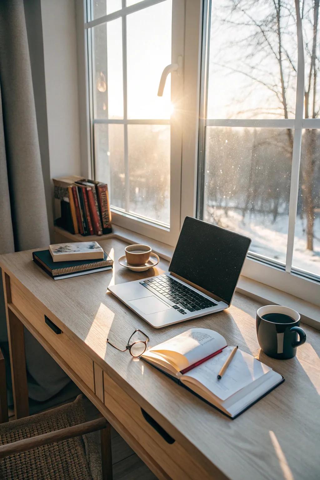 Natural light brightens the workspace and reduces eye strain.