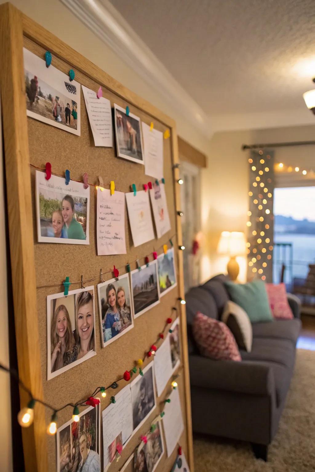 A recollection board adorned with family images and valuable memories.