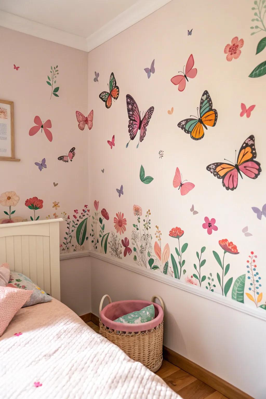Nature-themed artwork brings a playful touch to a child's space.