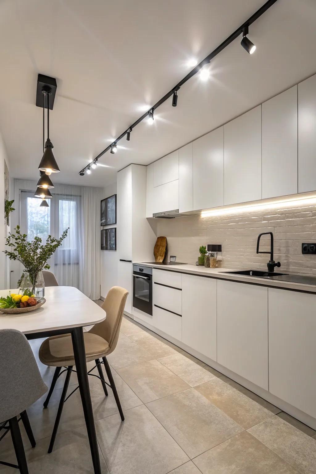 Simple track illumination in a tidy, modern kitchen