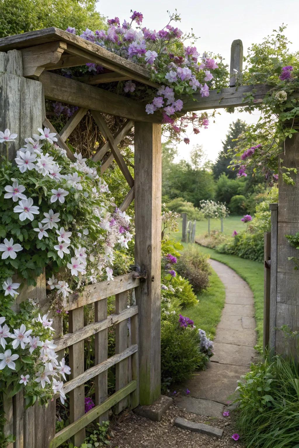Embrace countryside allure with a weathered trellis.