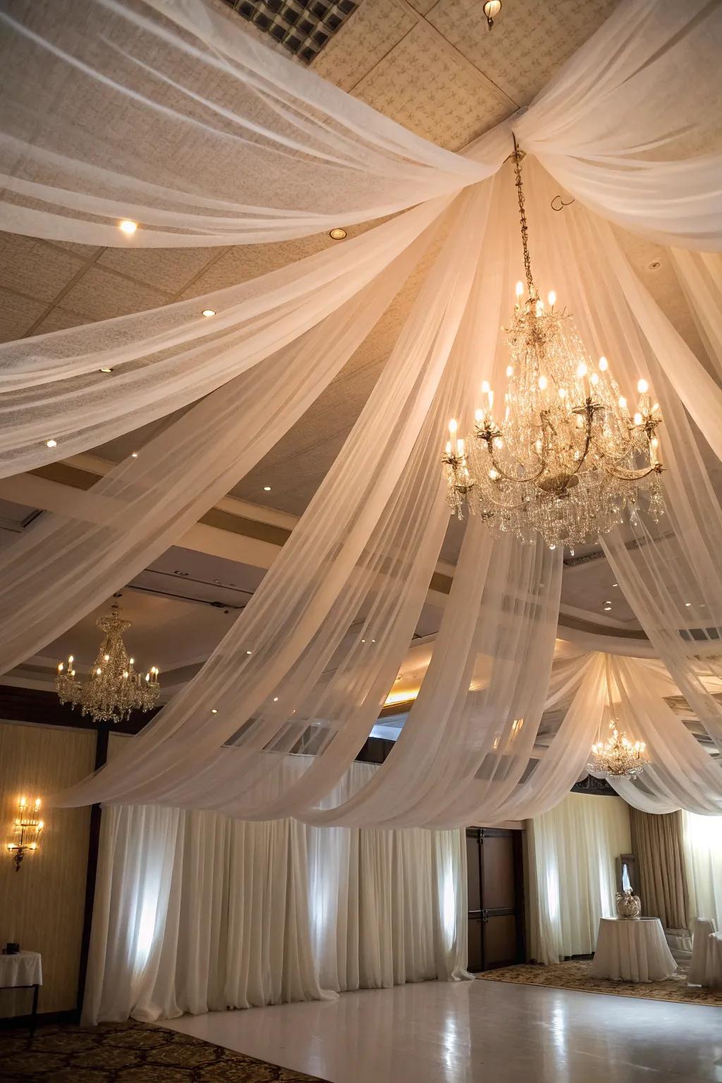 Cultivate an otherworldly atmosphere with overhead net swathes.