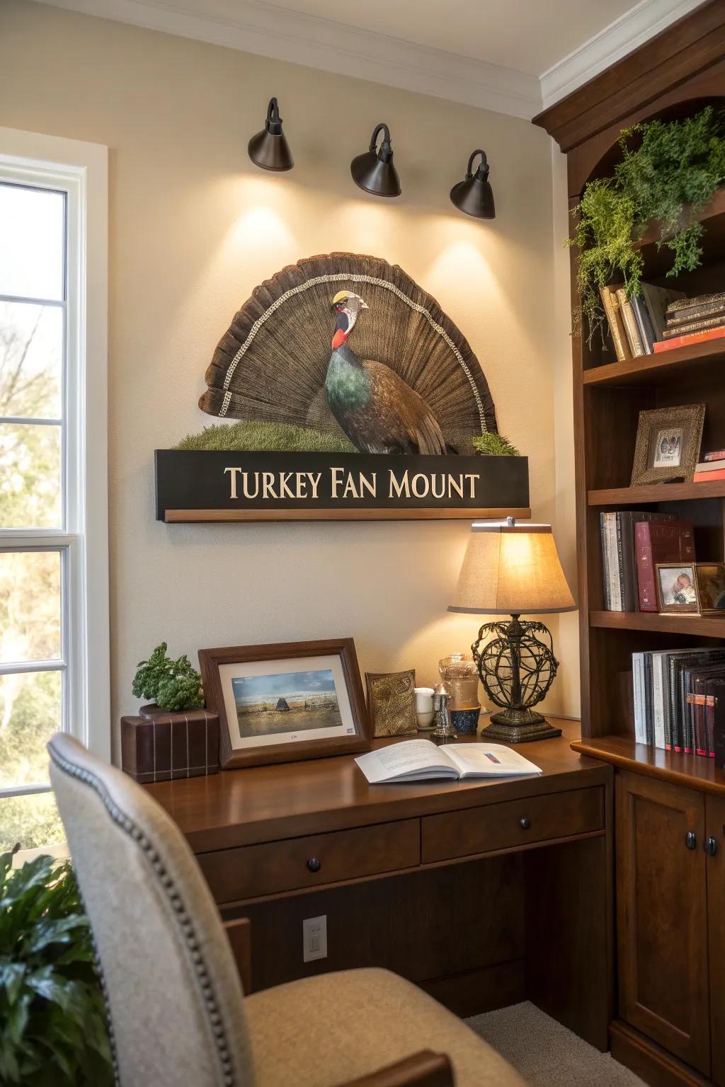 Personalized etching transforms a turkey fan mount into a treasured memento.