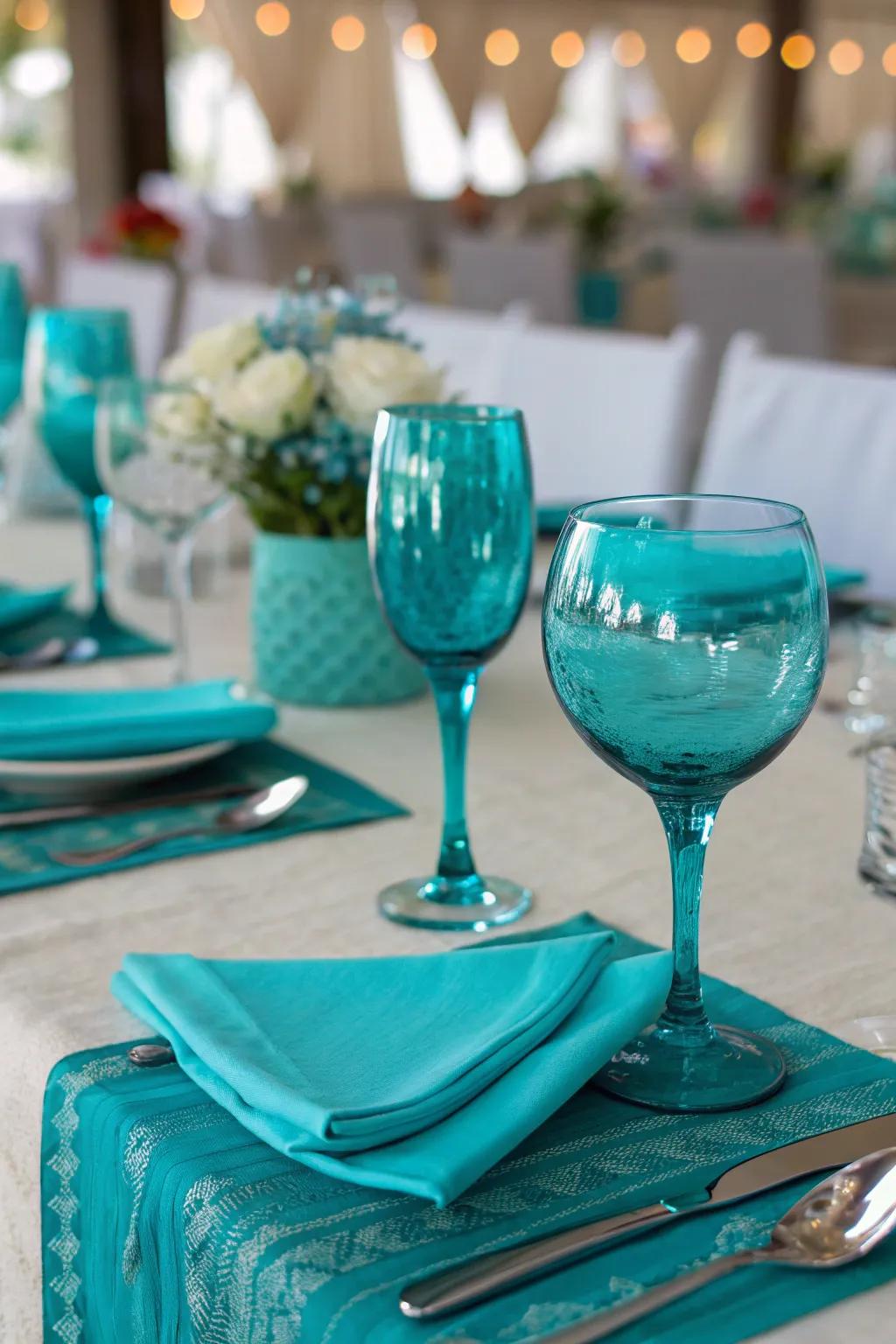 Azure-tinted glassware adds subtle grace and appeal.