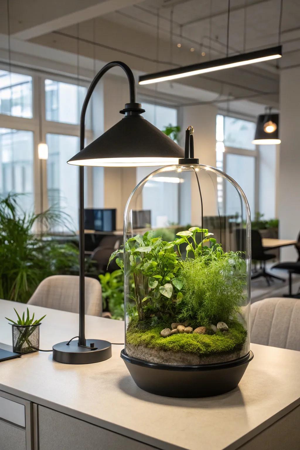A thriving plant light box for a hint of nature inside.