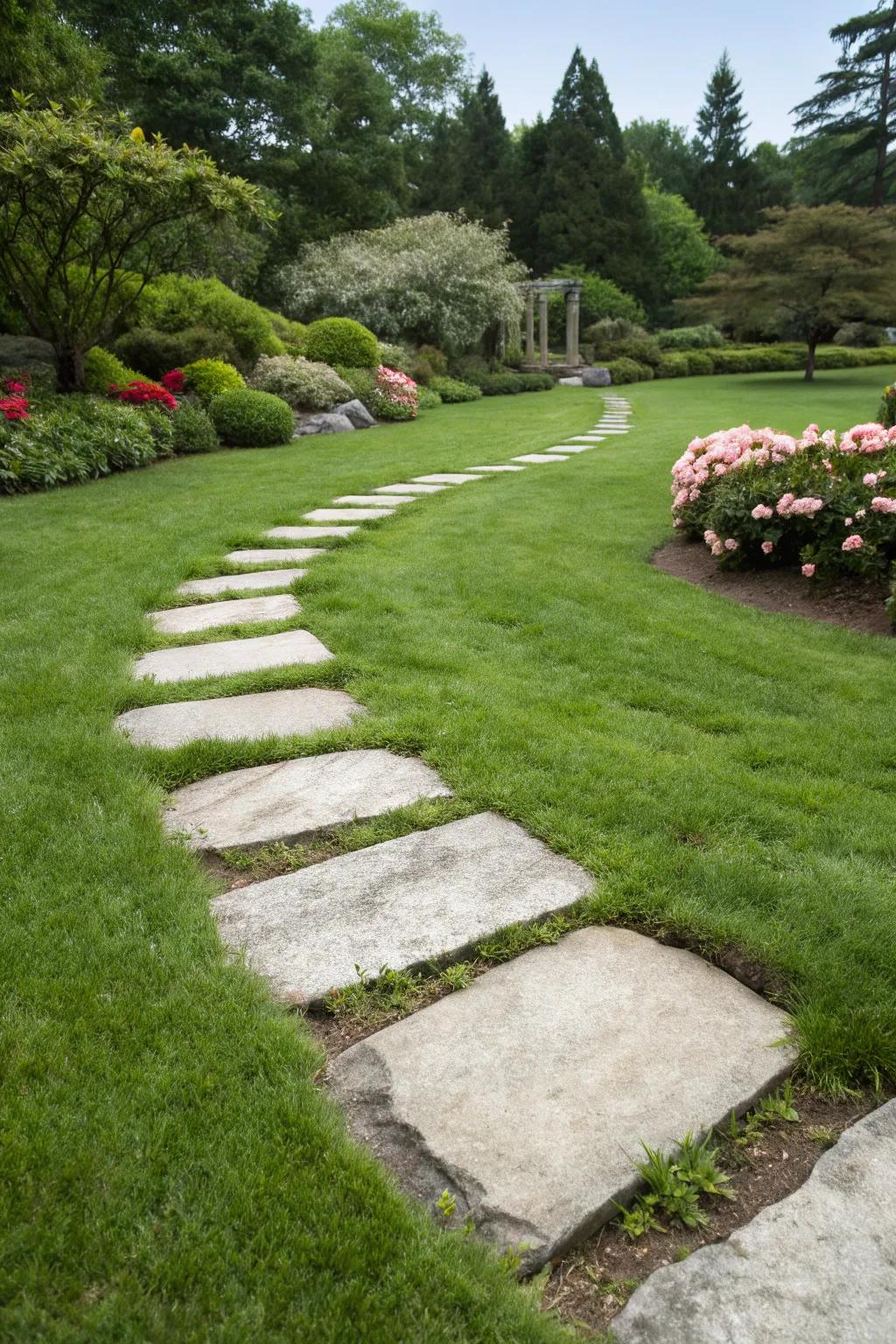 Stride stones on grass fashion a harmonious path that beckons exploration.