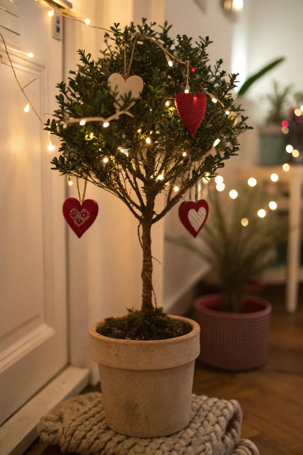 Valentine's Day tree decorated with heart ornaments