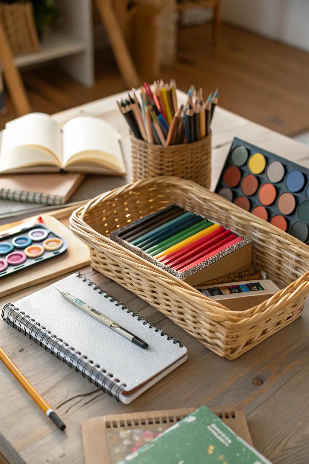 A basket designed as an artistic break for creative individuals.