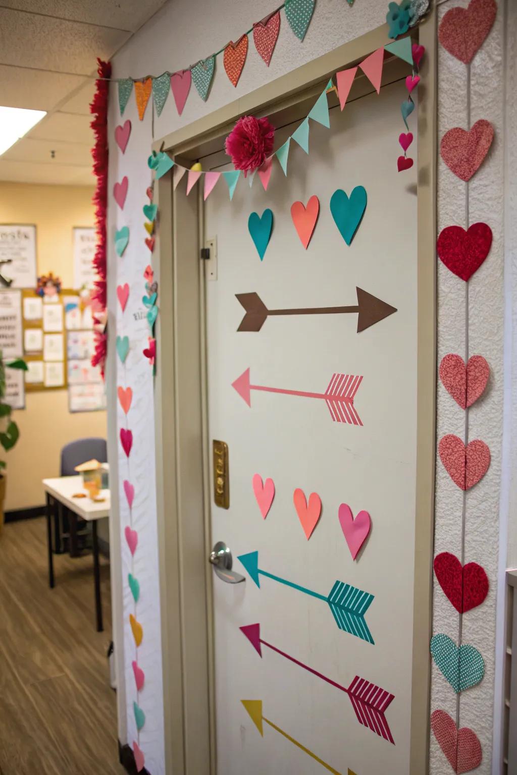 Cupid's arrows impart a playful nuance to your Valentine's door.