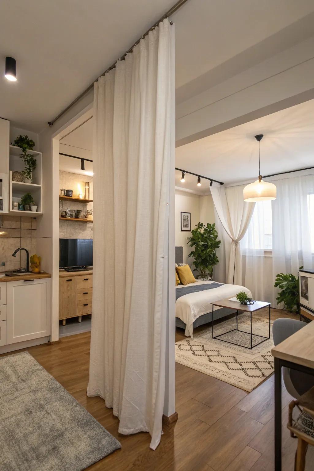 Use creative room dividers for defined spaces.