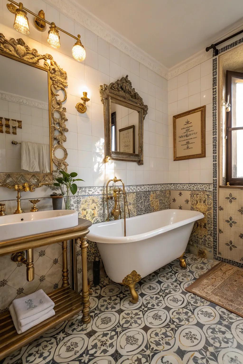 Gilded and bronze fixtures contribute ageless beauty to vintage bathrooms.