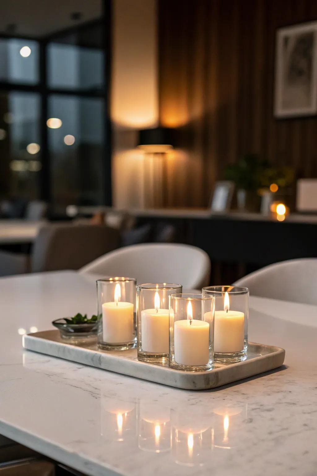 Appreciate minimalism through simple yet striking votive light arrangements.
