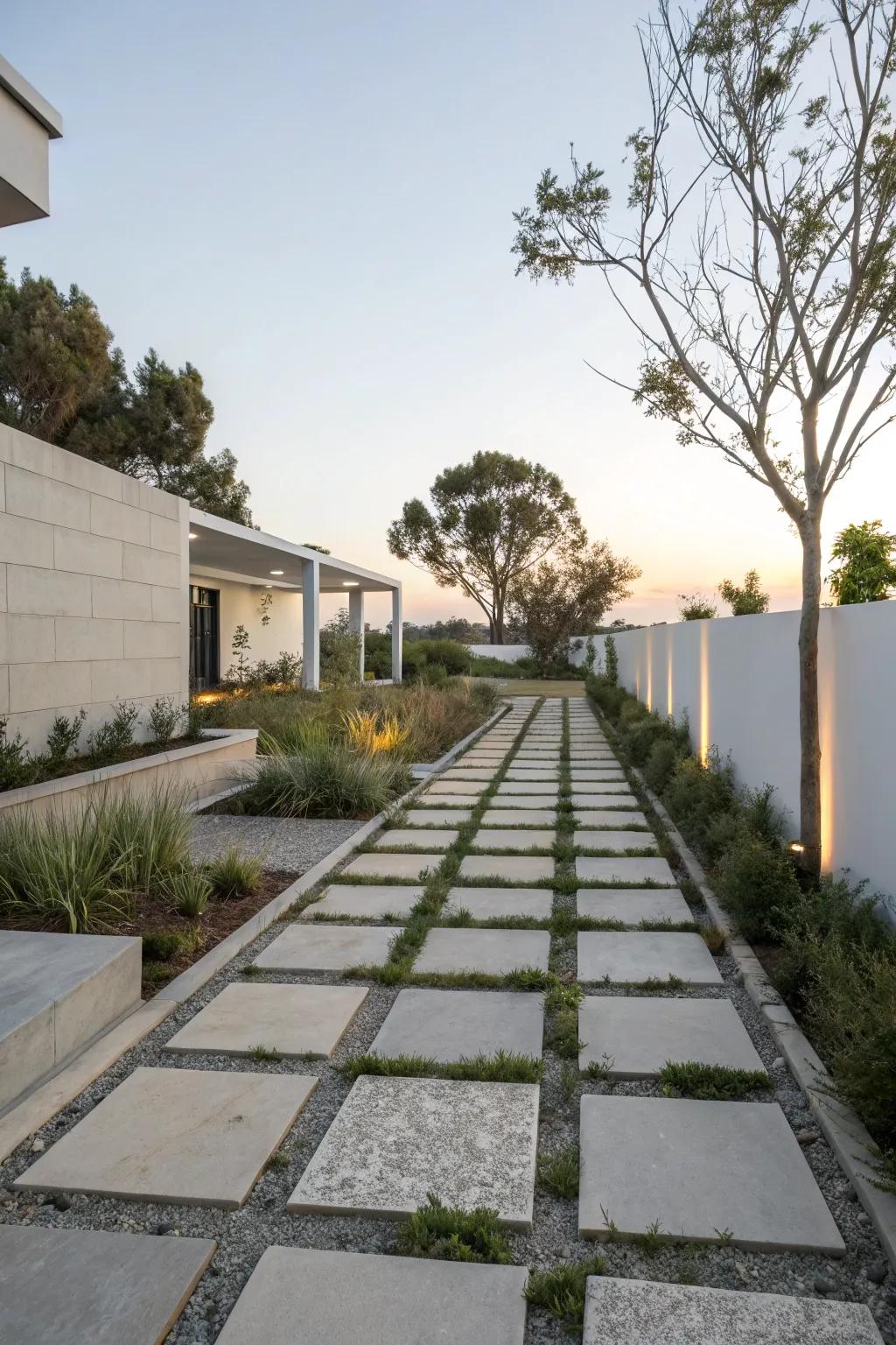 Modern paver layouts offer tidy and organized walkways.