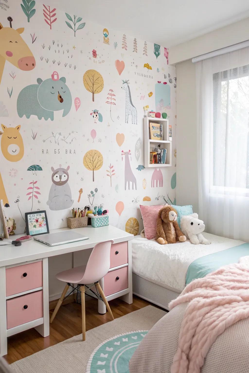 Fauna illustrations introduce a playful and delightful element into a girl's space.