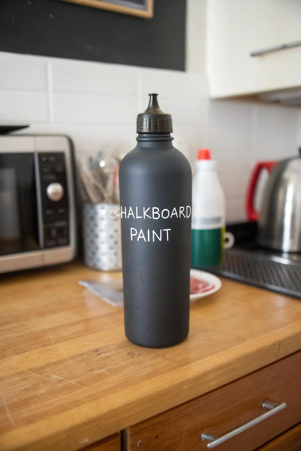 A hydration bottle painted with coating featuring a handwritten note.