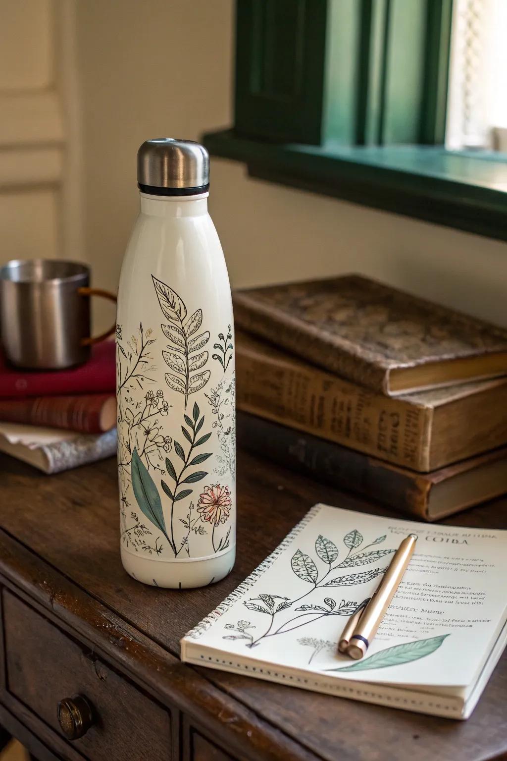 Reusable beverage containers featuring artistic renderings for a creative touch.