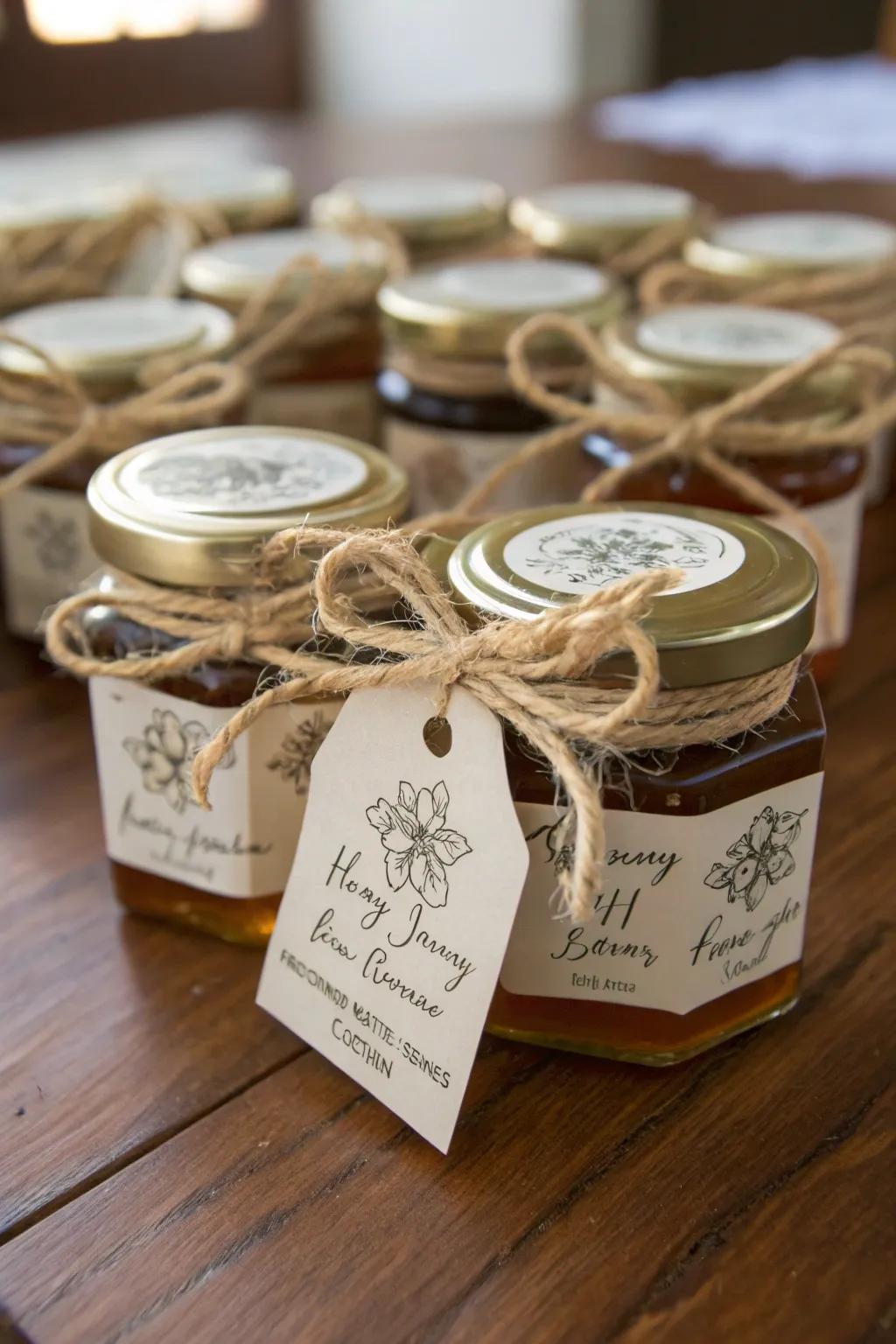 Edible honey treat pots as a delightful and earnest wedding memento