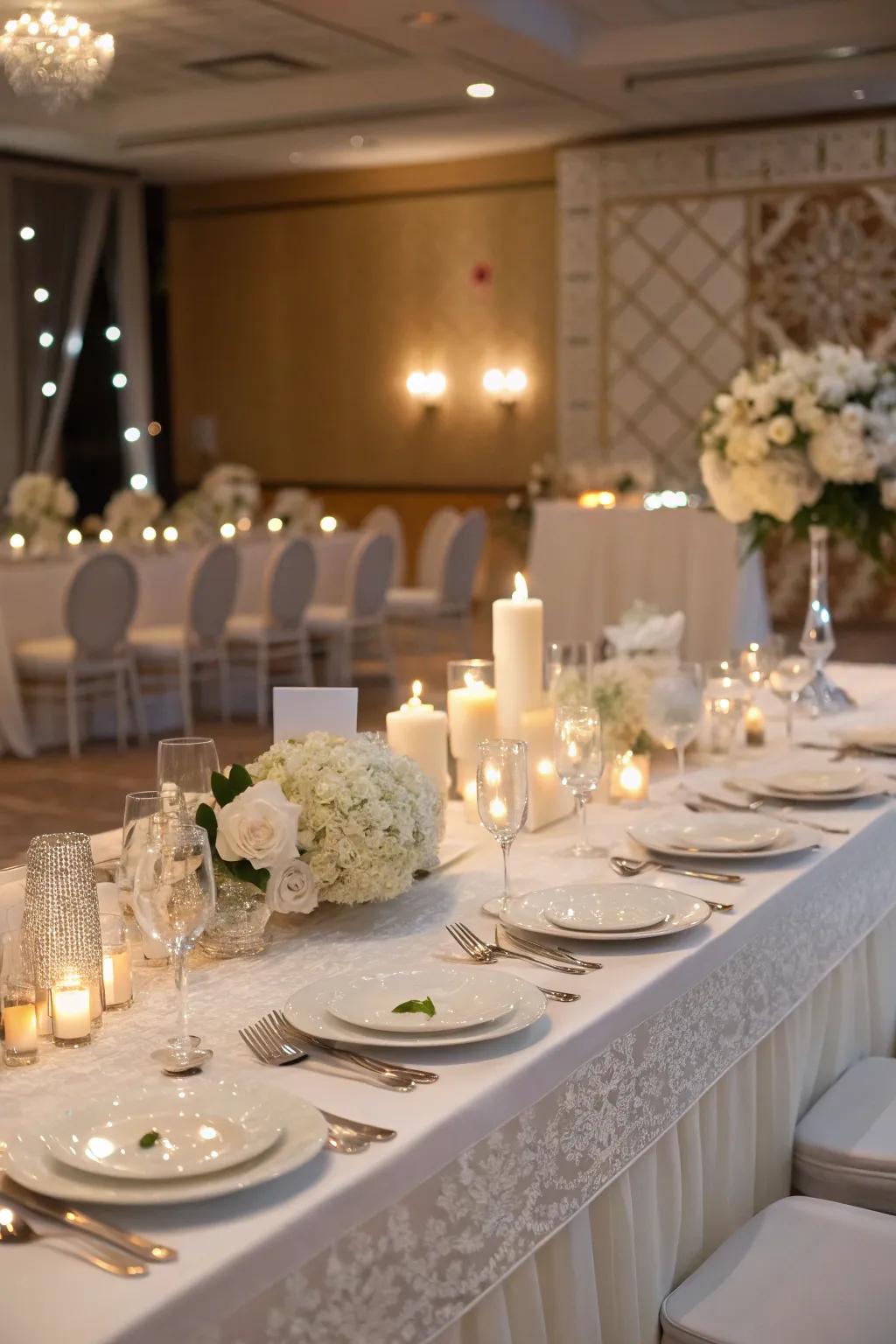 Simple tableware creating an elegant head table arrangement.