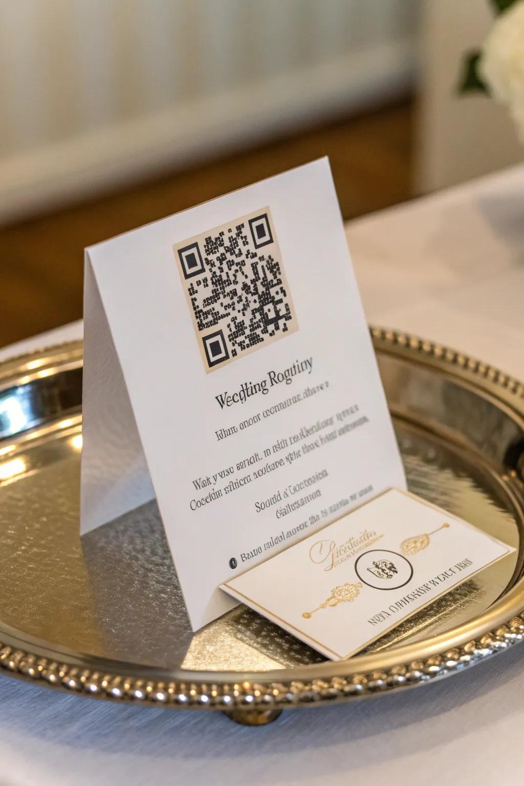 A modern registry card with a handy QR code for guests.