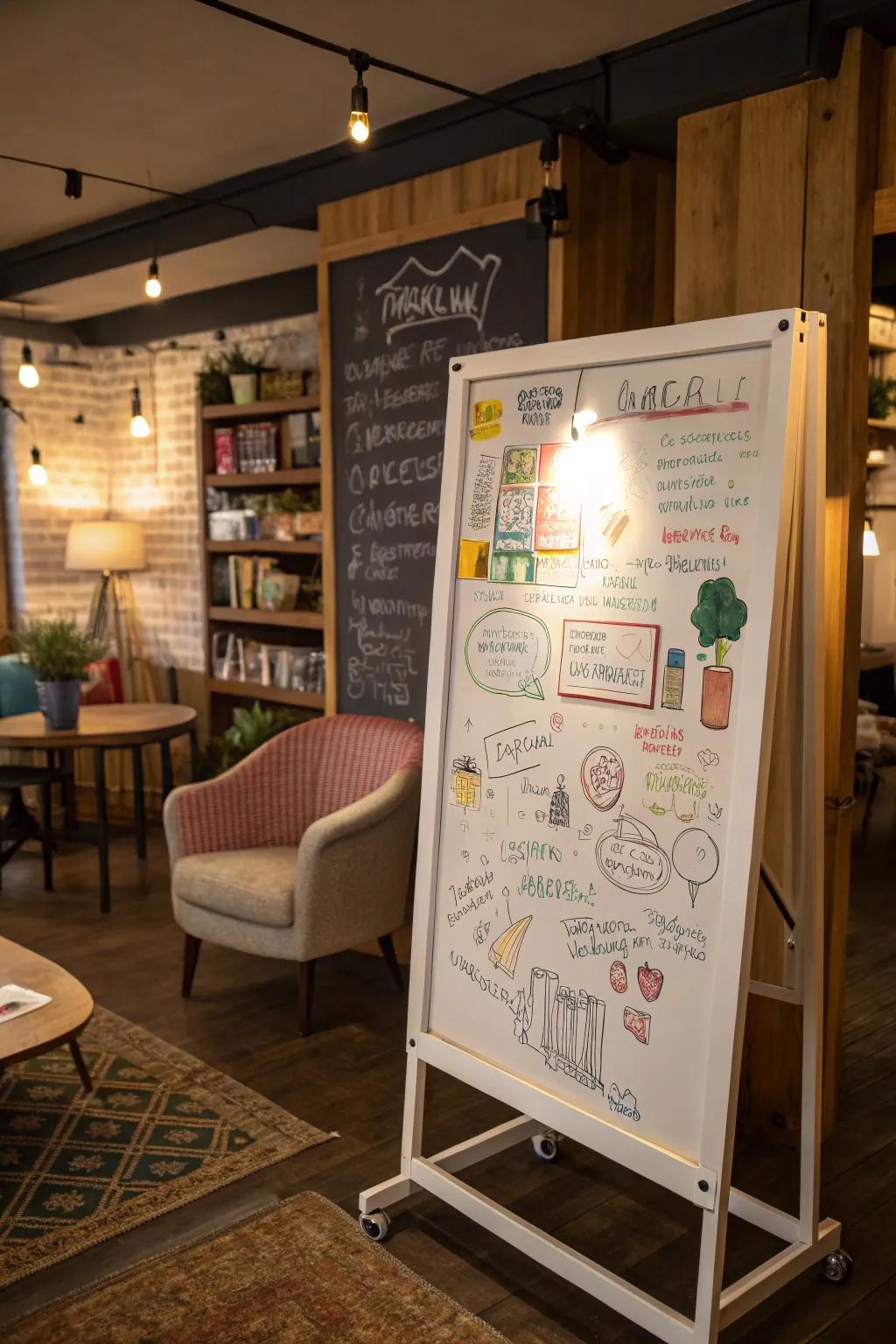 A display board with a slate board-style welcome note.
