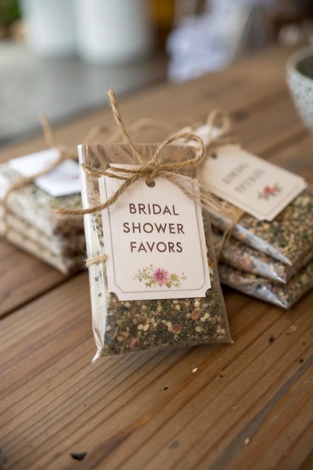 Meadow flower seed packets are thoughtful, eco-friendly favors.