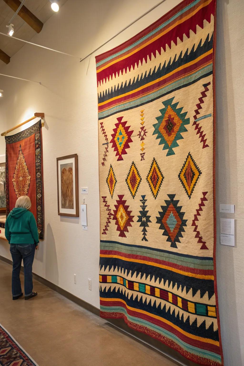 Vibrant woven textile with Southwestern patterns.
