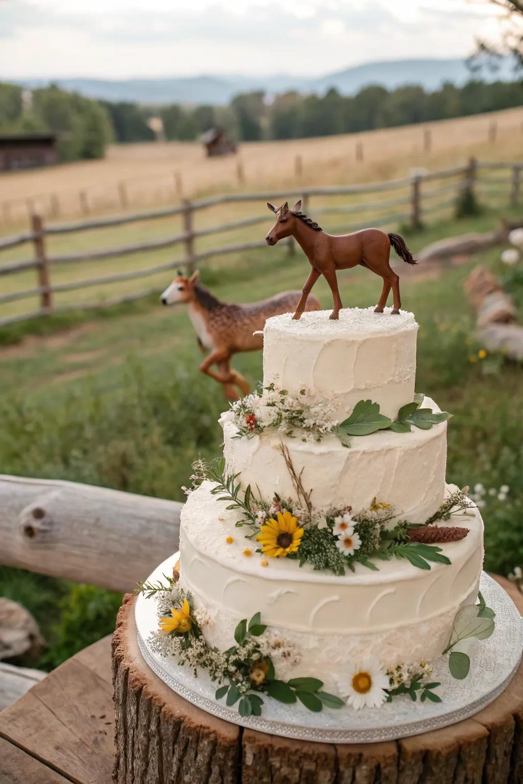 Cake adorned with western wildlife models.