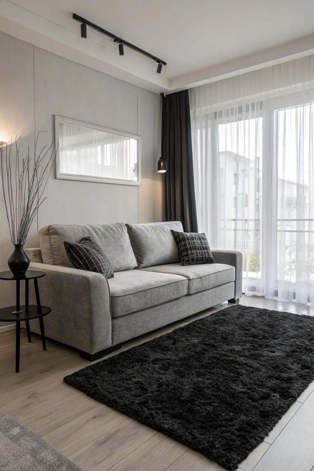 Dark grey rugs offer a sleek, modern aesthetic to your home.