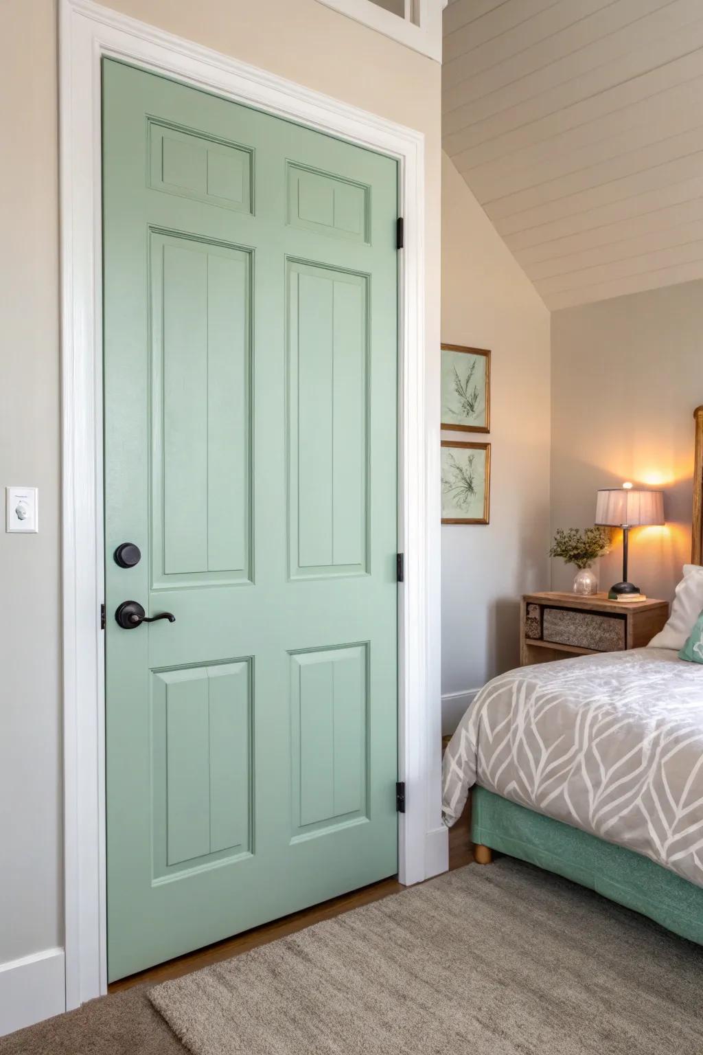 Pastel doors provide a delicate and romantic charm.