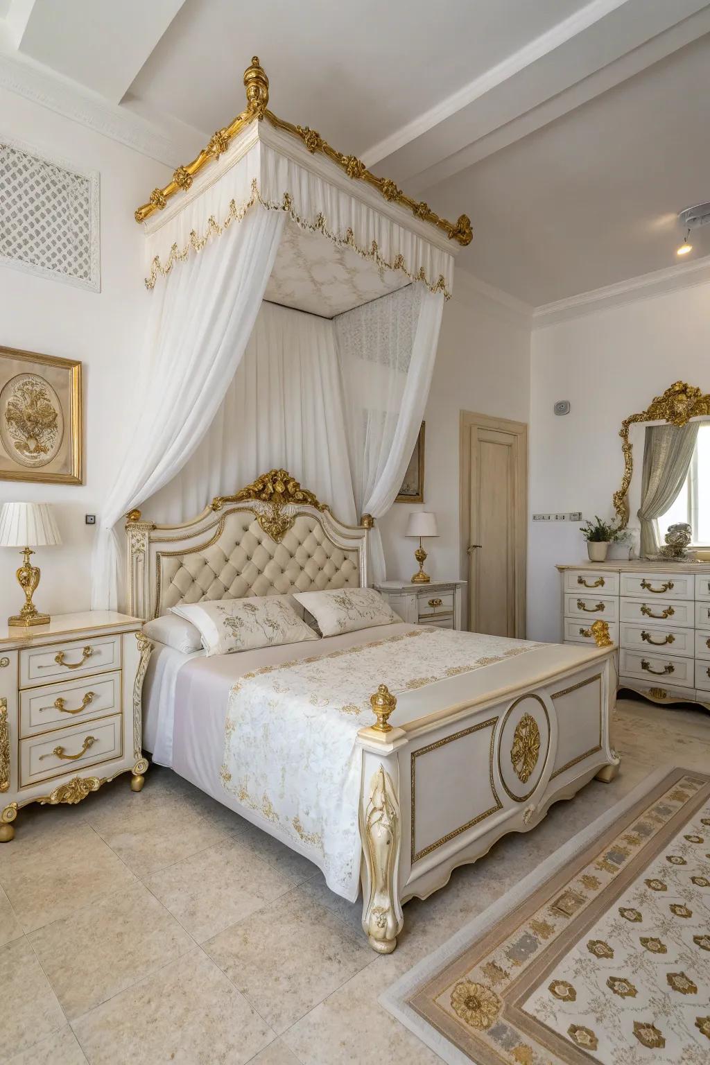 Detailed gold embellishments introduce personality and sophistication.
