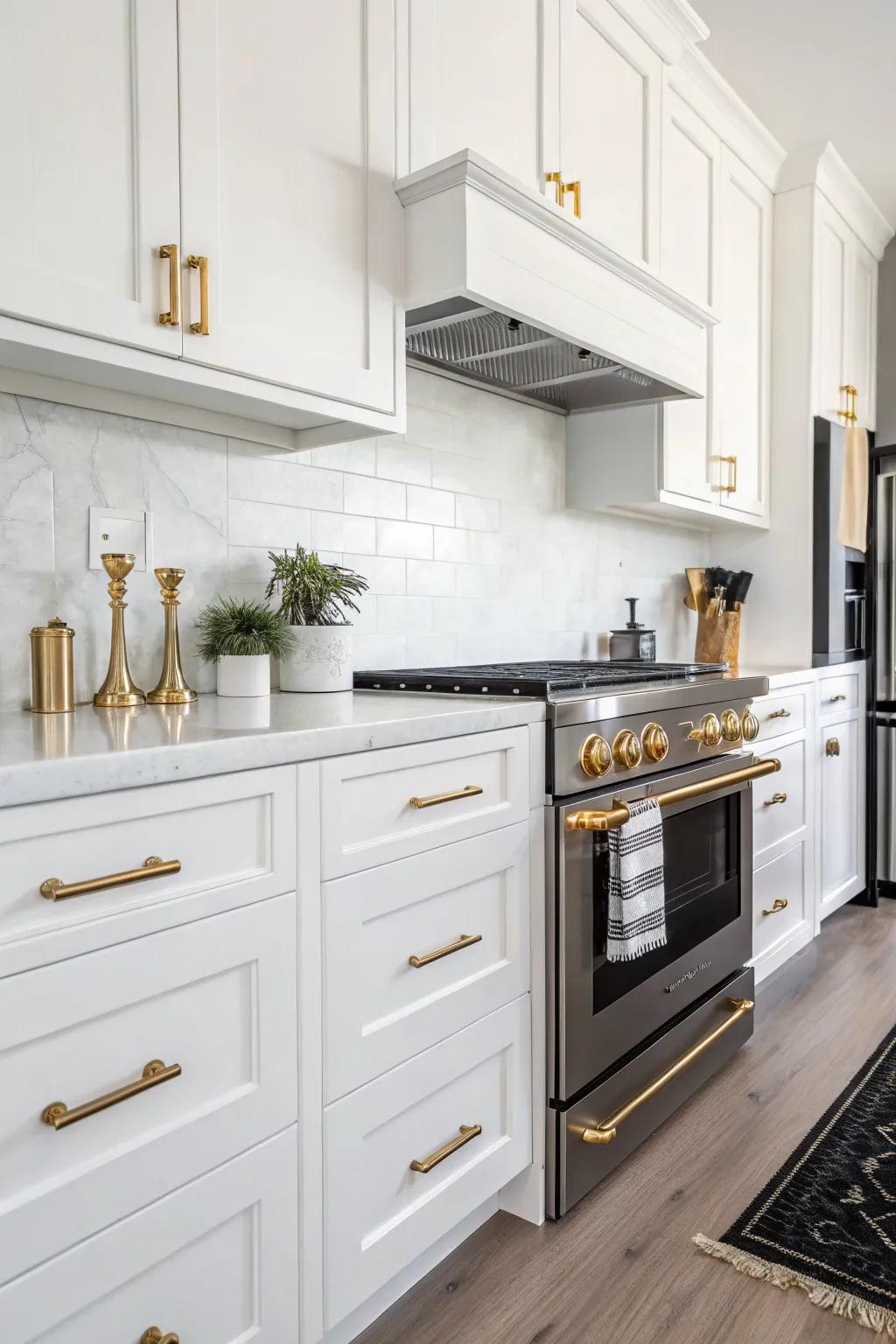 A creative assortment of metal finishes for a vibrant kitchen design.