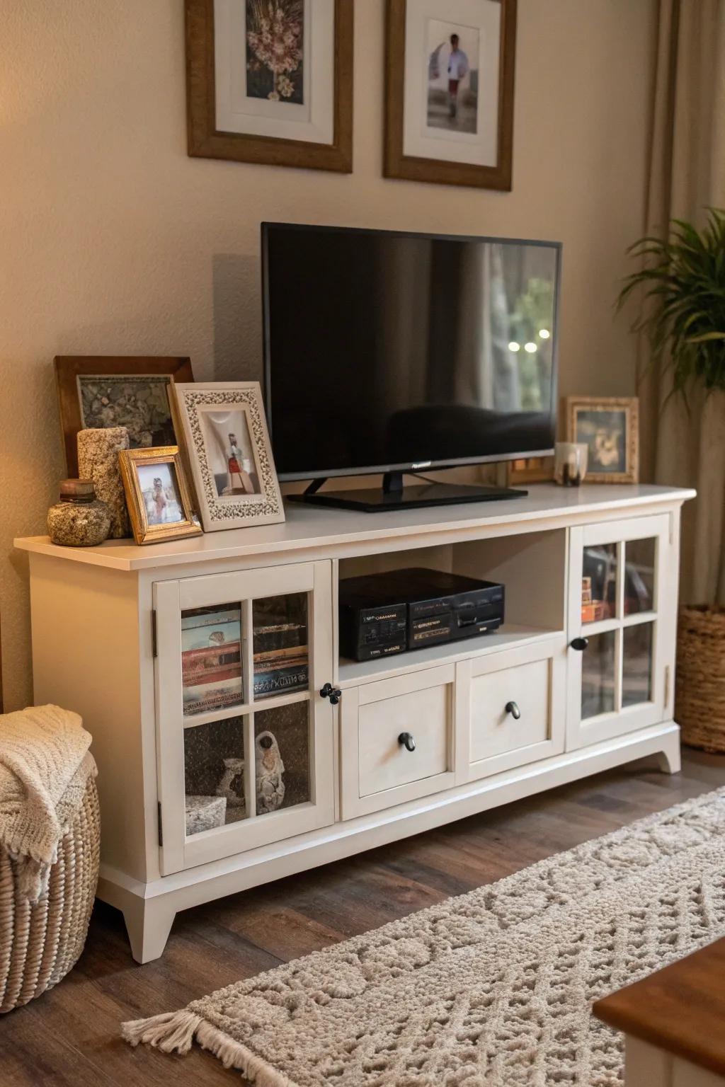 Personalize your media console with meaningful decorations.