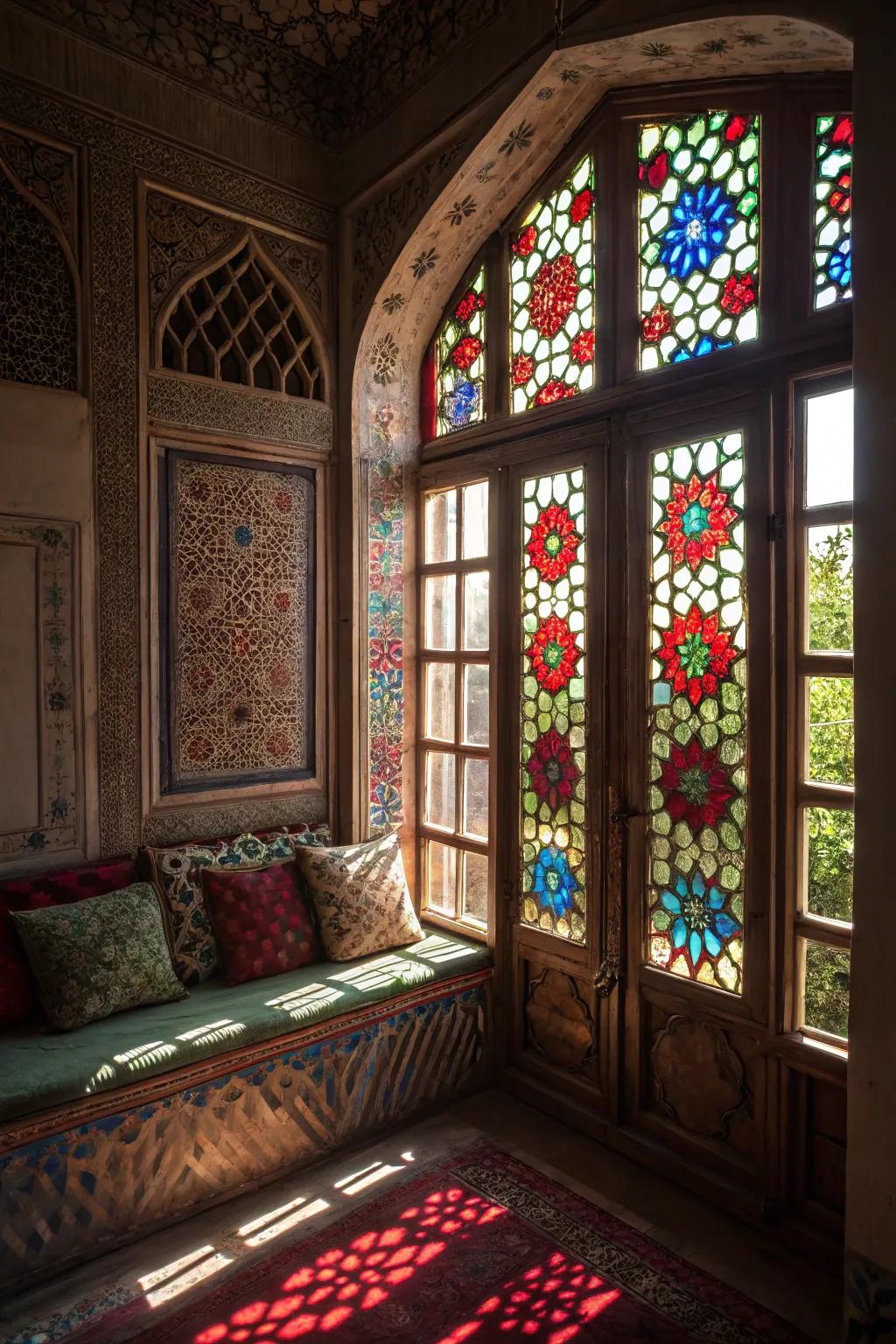 Leaded glass windows inject colorful artistry into your space.